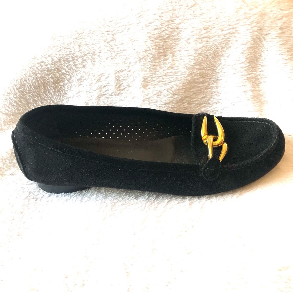 Stuart Weitzman Black Suede Moccasin Loafers Flats